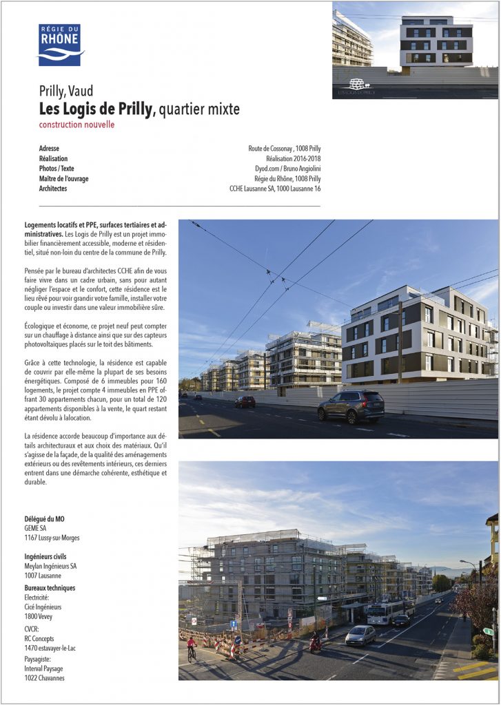 Les Logis de Prilly location vente Régie du Rhône CCHE Architectes