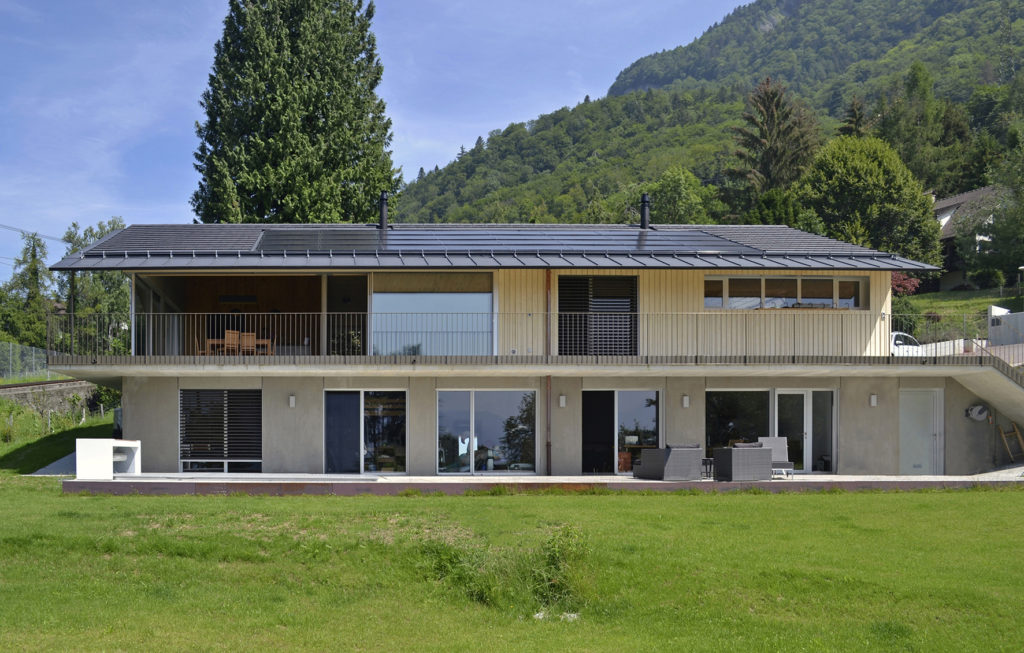 Villa contemporaine Blonay Sc Architectes vue façade sud MFP